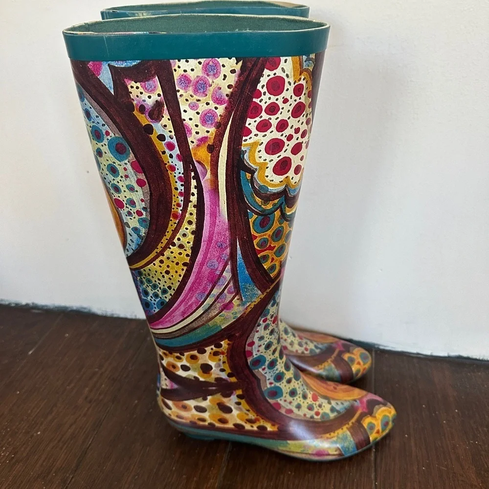 Rare Jeffery Campbell Colorful Watercolor Women's Rain Boot size 7
